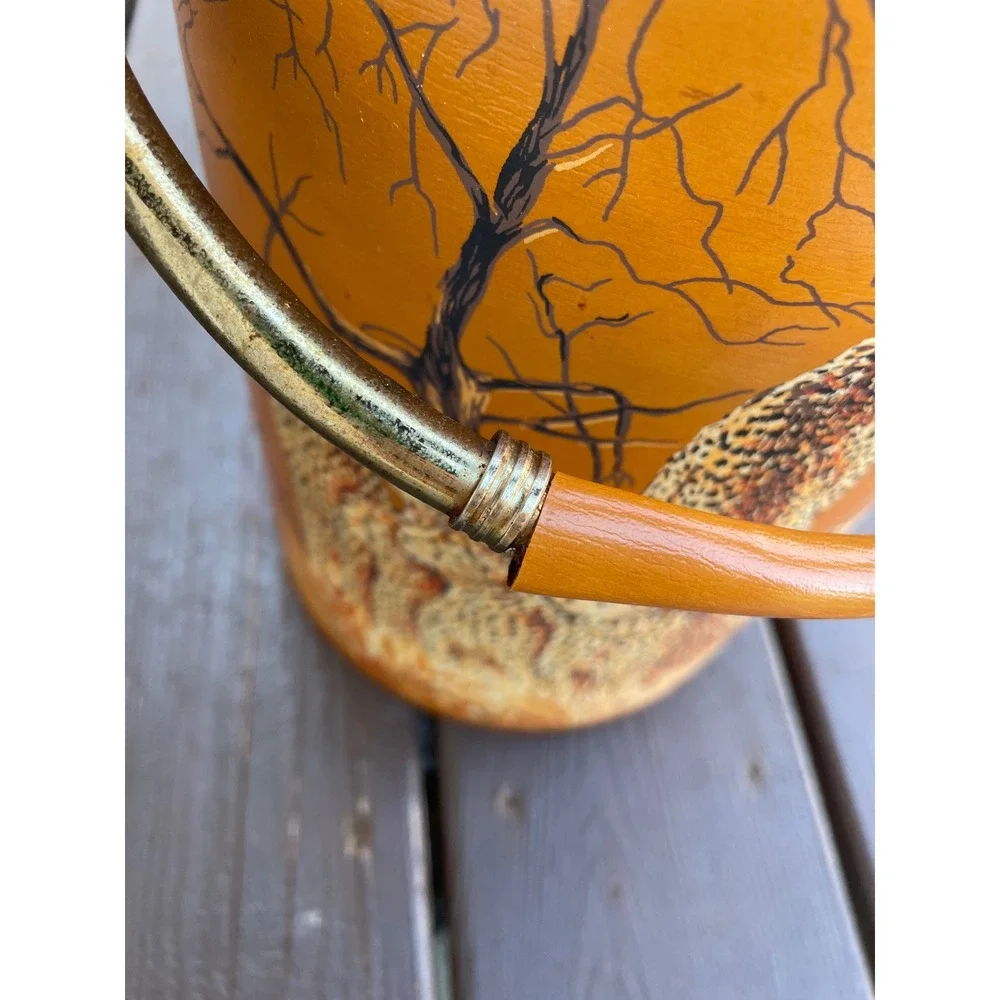 Vintage Cheetah Wildlife Ice Bucket Mid Century Modern Orange‎ Vinyl Barware